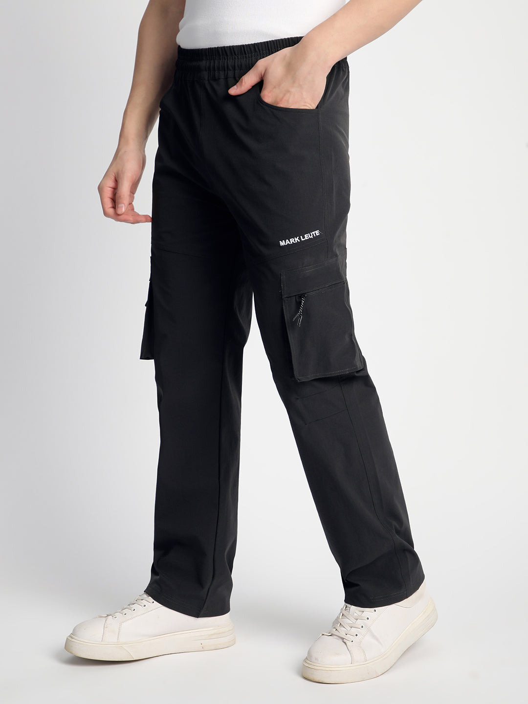 Charcoal Grey Pocket Nylon Cargo Pants - Main Image