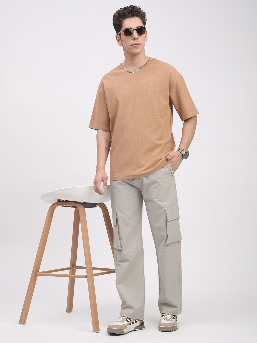 Straight Fit Cargo Pants For Men. (Ecru)