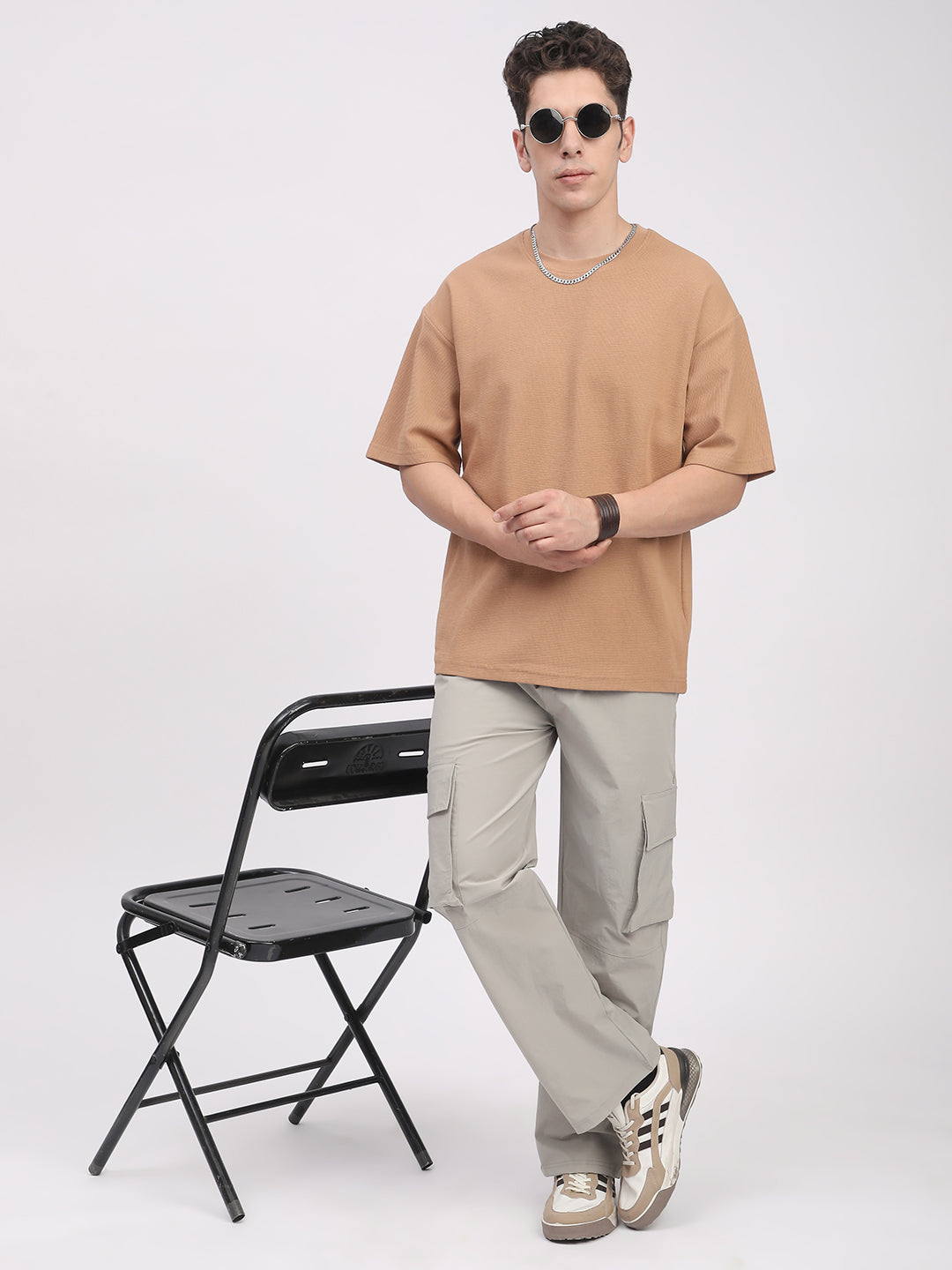 Waffle Knit T-Shirt for Men. (Tan)