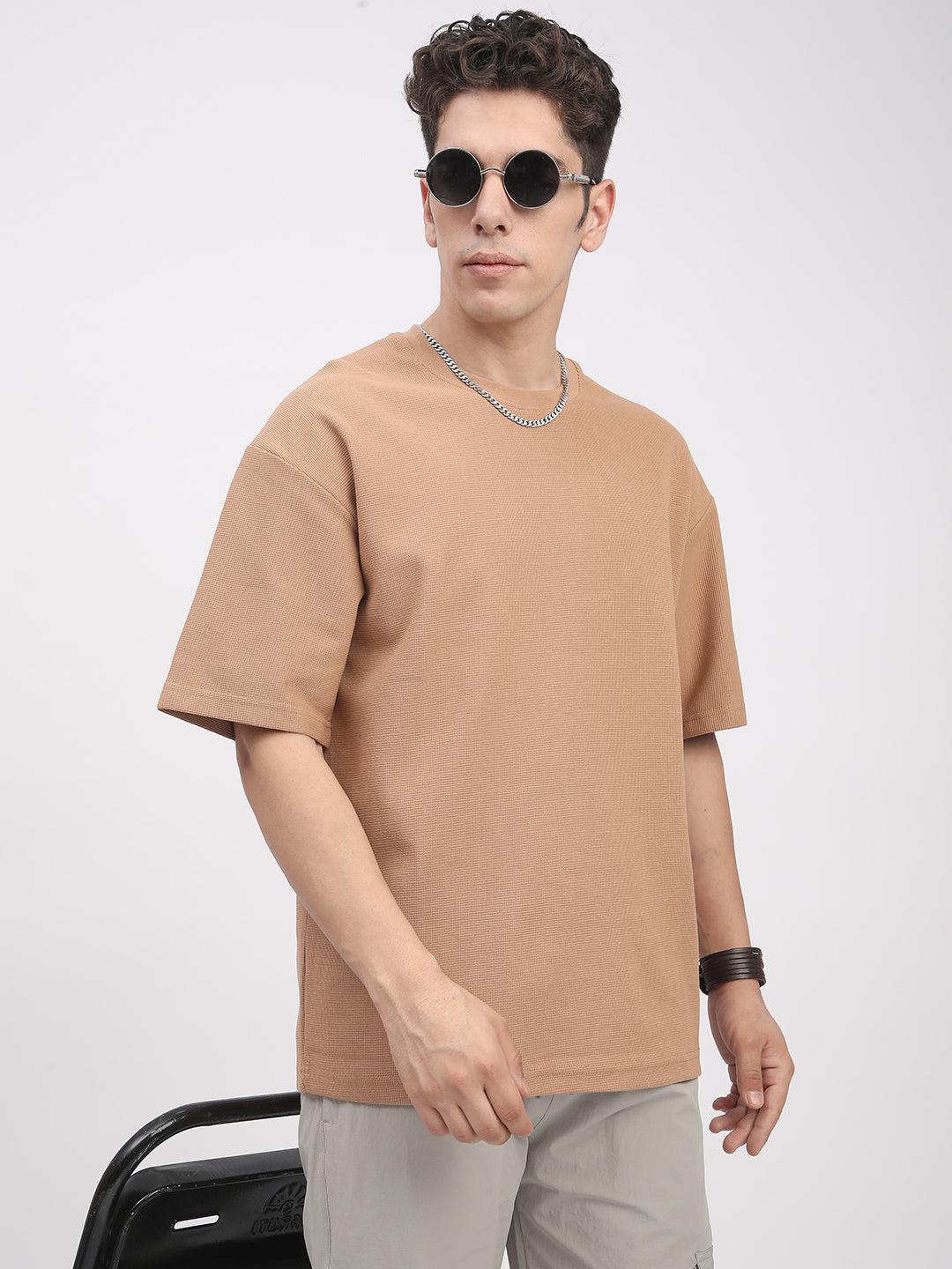 Waffle Knit T-Shirt for Men. (Tan)