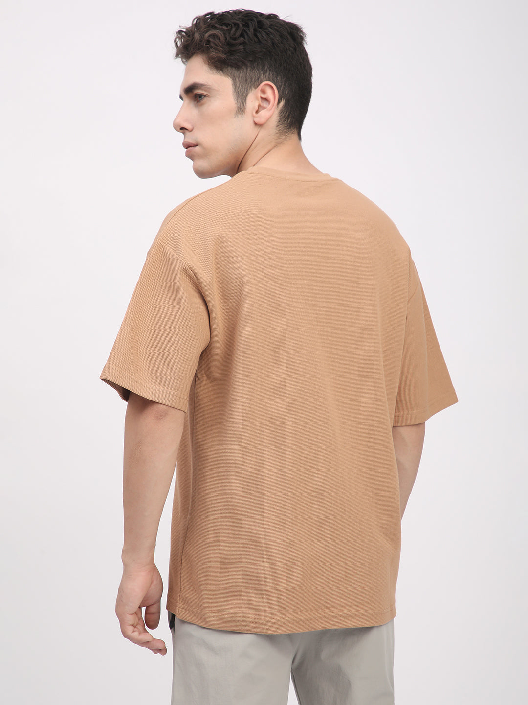 Waffle Knit T-Shirt for Men. (Tan)