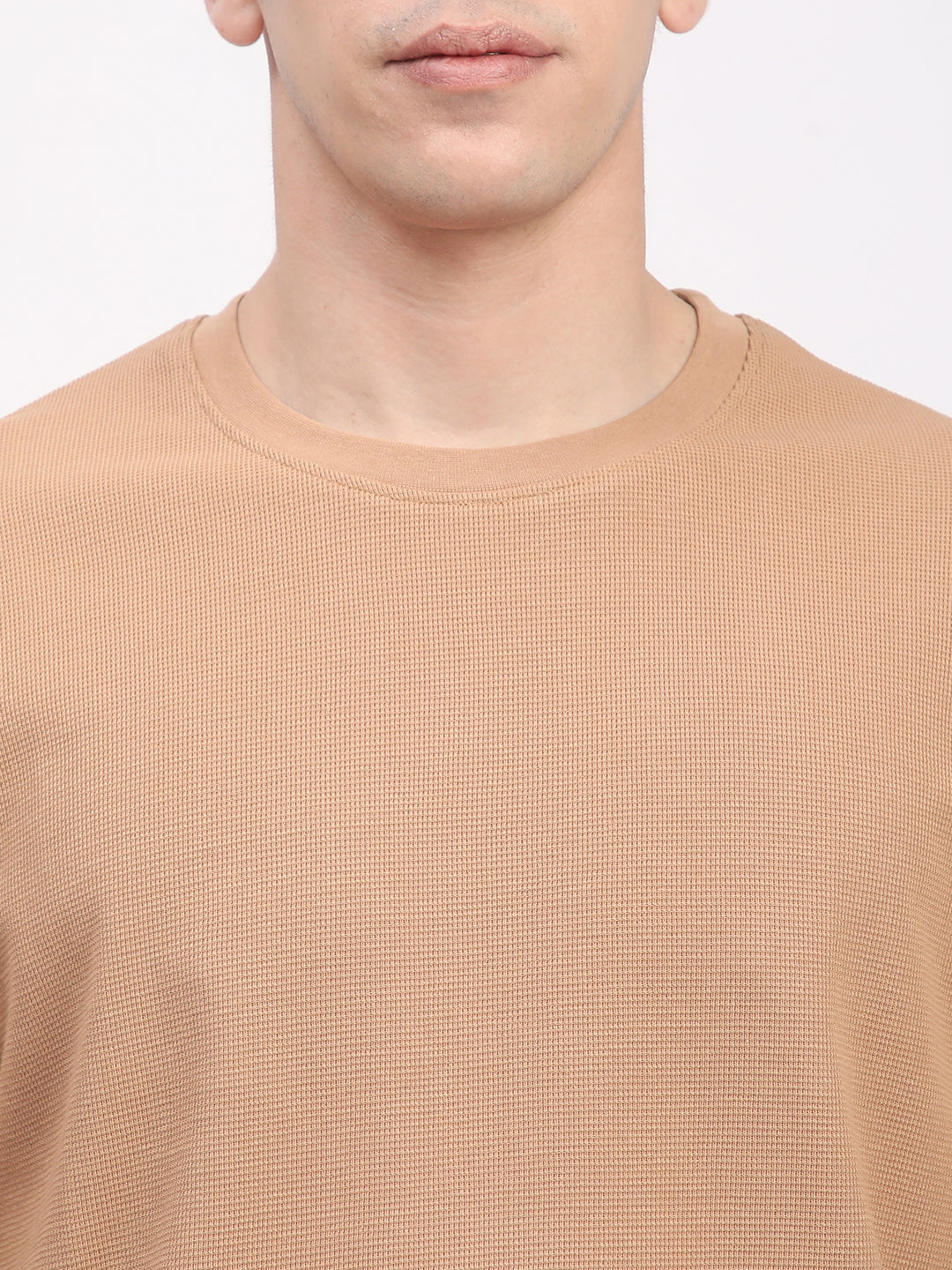 Waffle Knit T-Shirt for Men. (Tan)