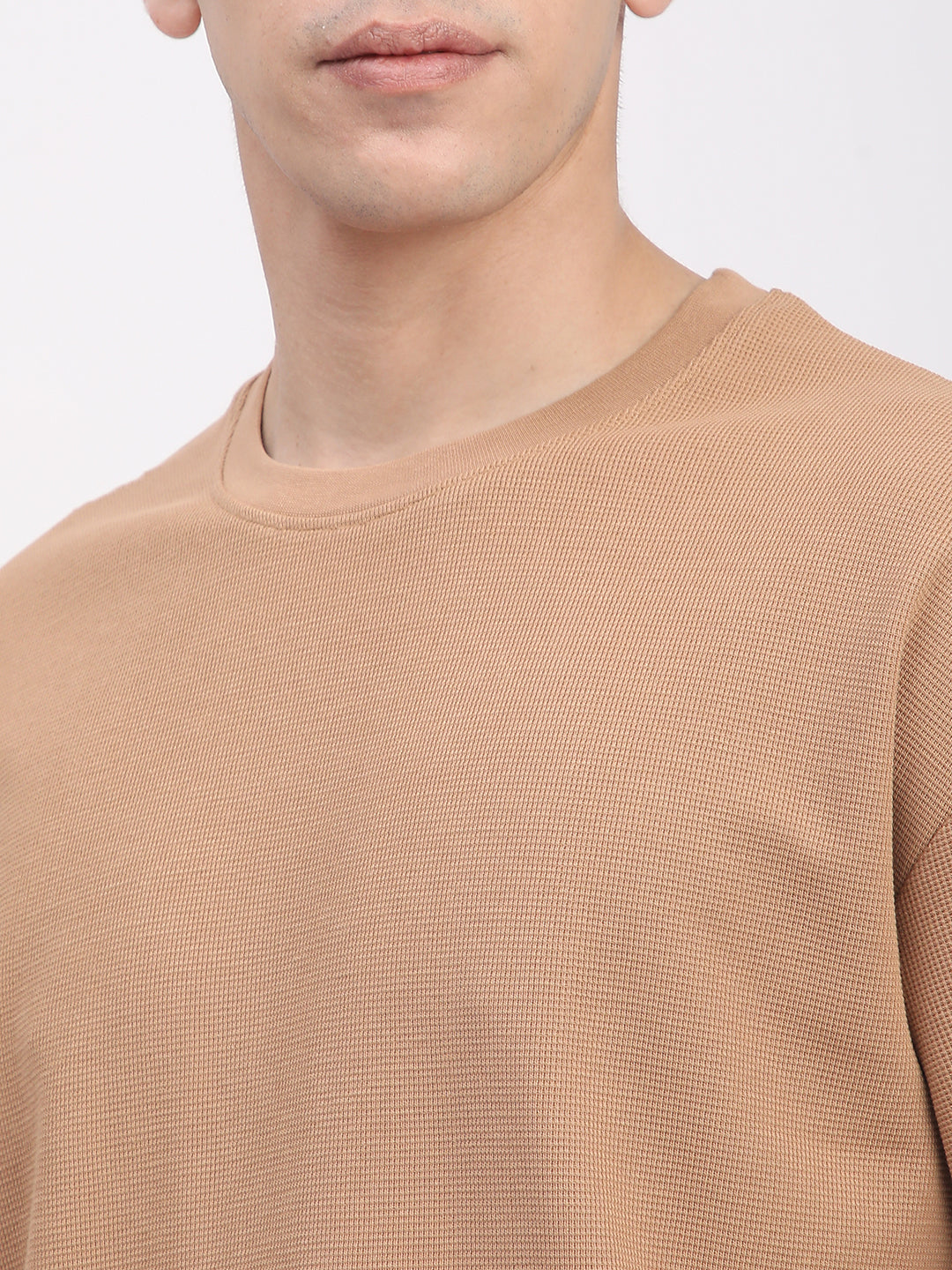 Waffle Knit T-Shirt for Men. (Tan)