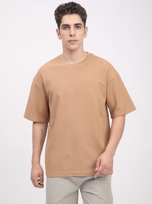 Waffle Knit T-Shirt for Men. (Tan)