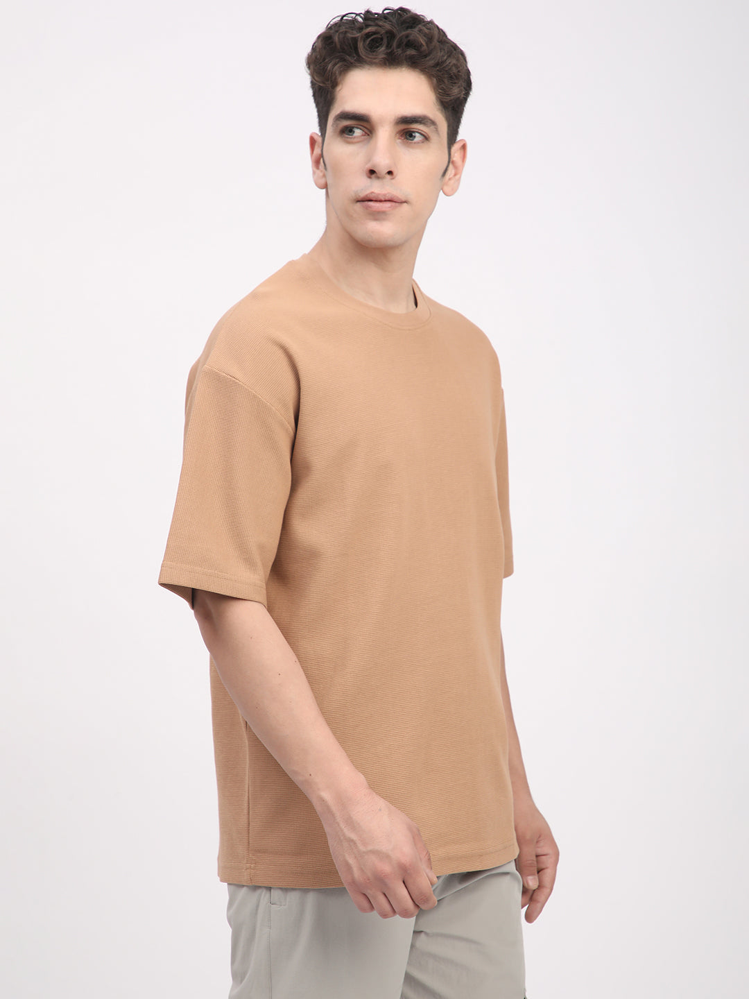 Waffle Knit T-Shirt for Men. (Tan)