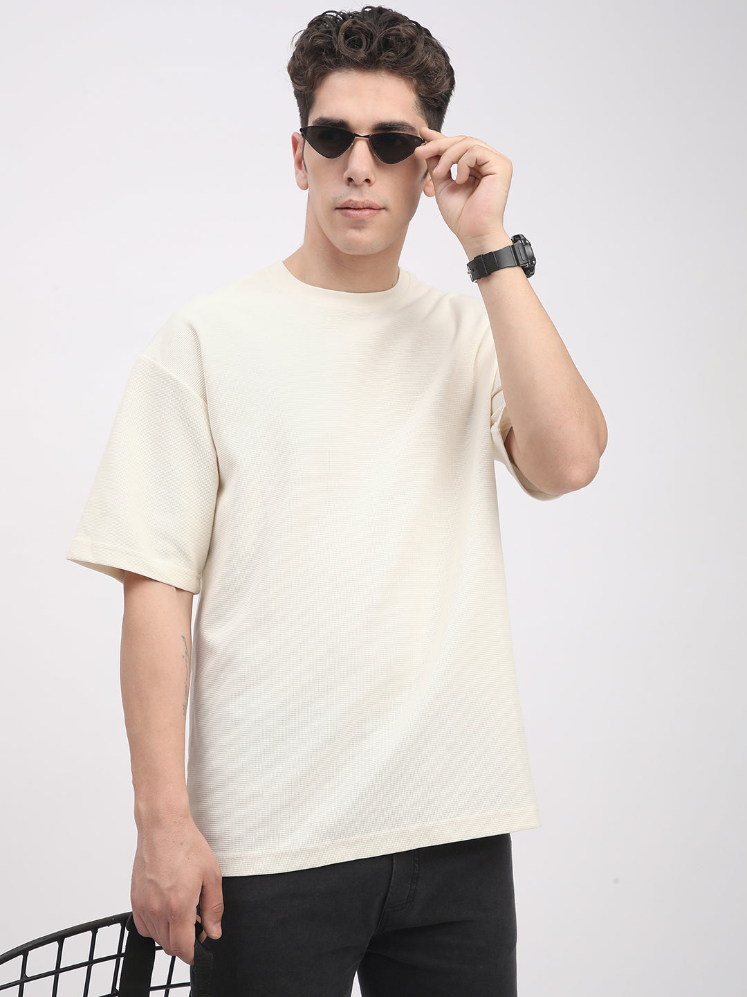 Waffle Knit T-Shirt for Men. (Off-White)