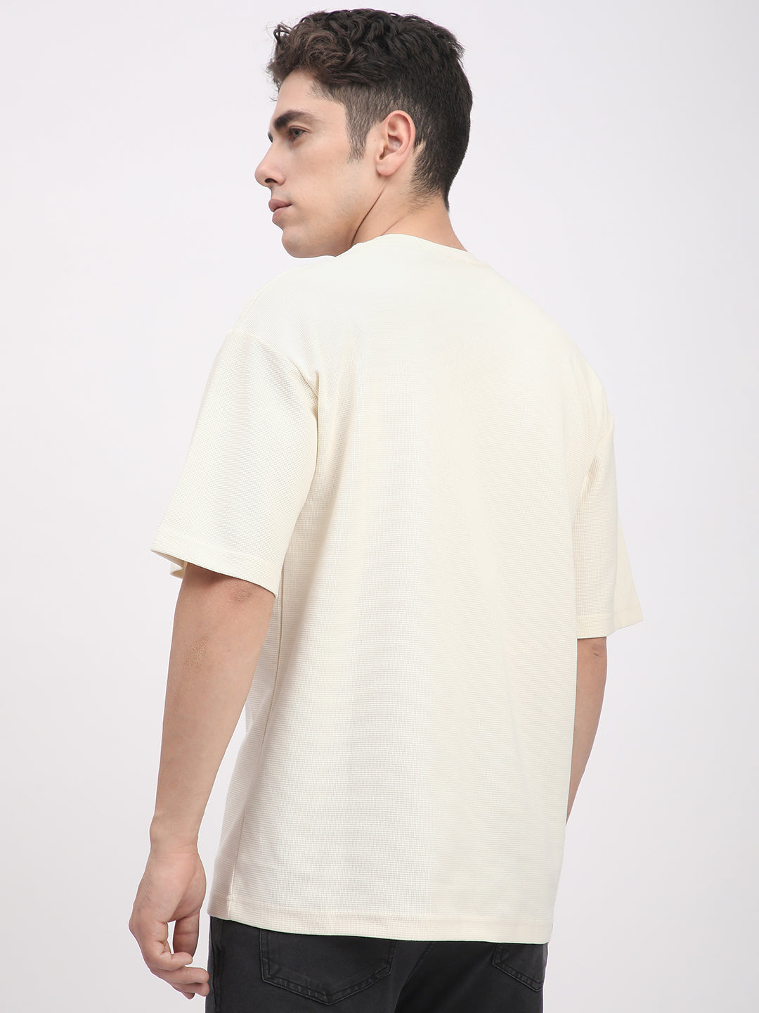 Waffle Knit T-Shirt for Men. (Off-White)