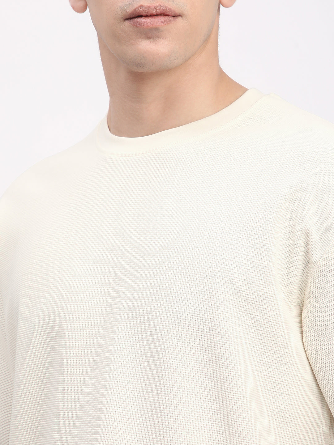 Waffle Knit T-Shirt for Men. (Off-White)