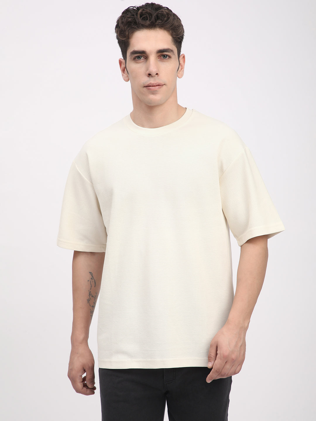 Waffle Knit T-Shirt for Men. (Off-White)