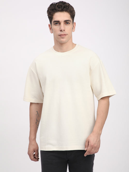 Waffle Knit T-Shirt for Men. (Off-White)