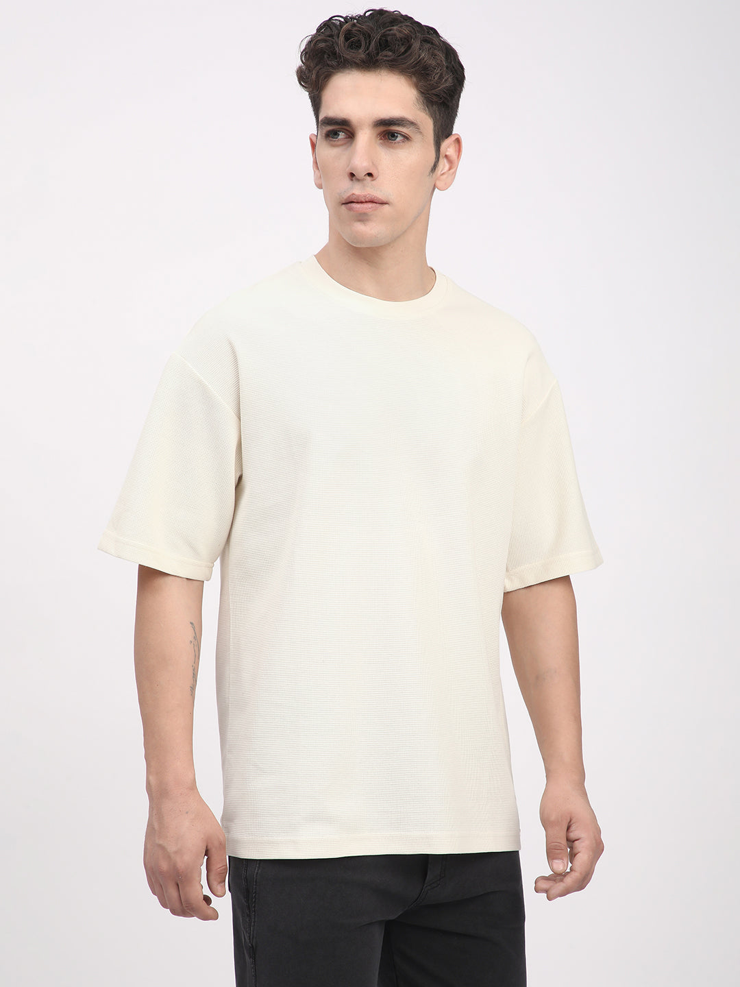 Waffle Knit T-Shirt for Men. (Off-White)