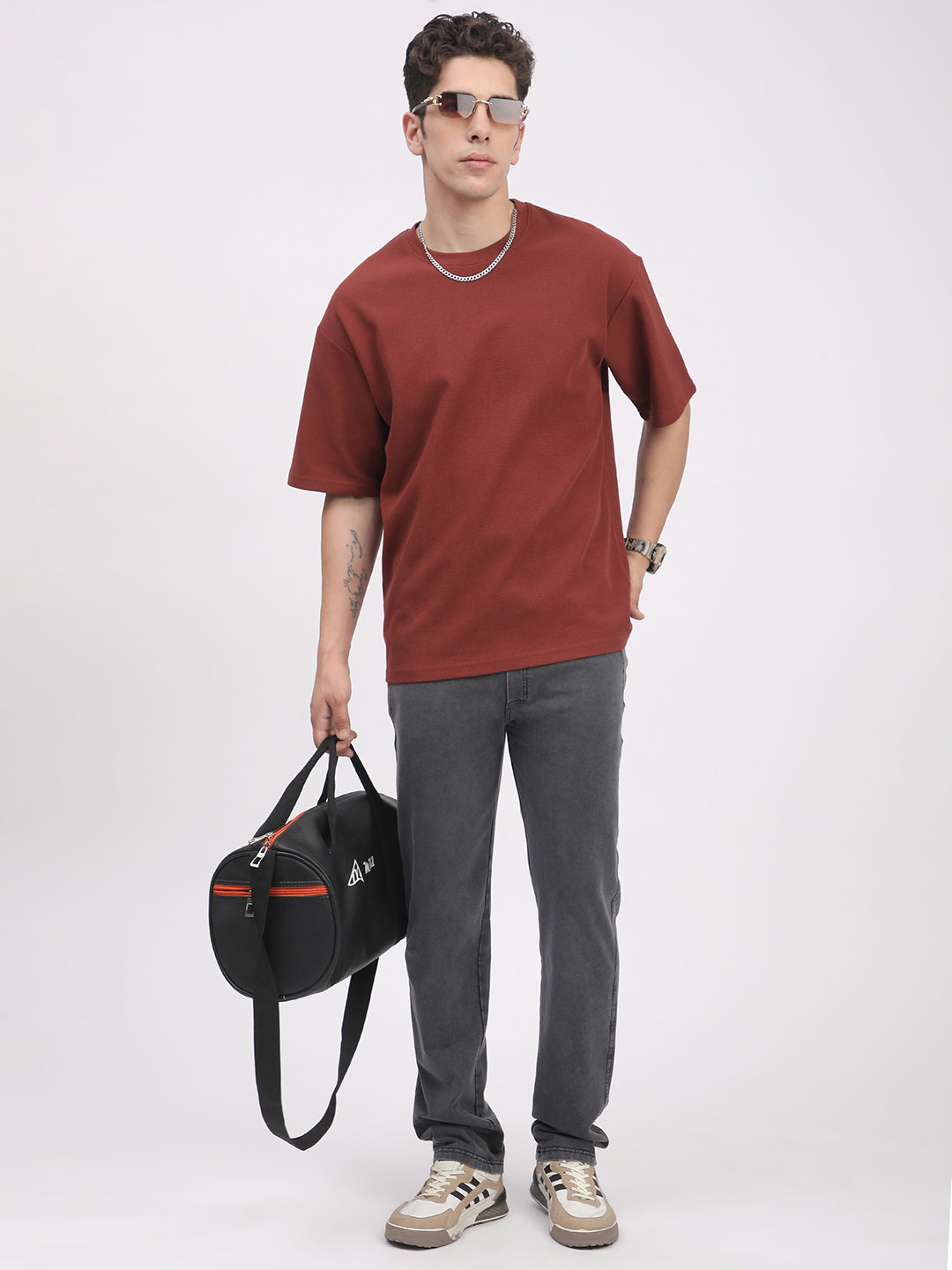 Waffle Knit T-Shirt for Men. (Brown)