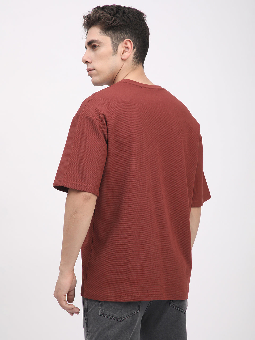 Waffle Knit T-Shirt for Men. (Brown)