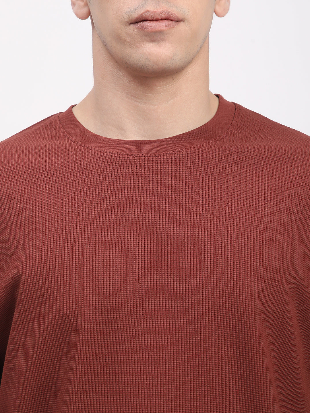 Waffle Knit T-Shirt for Men. (Brown)