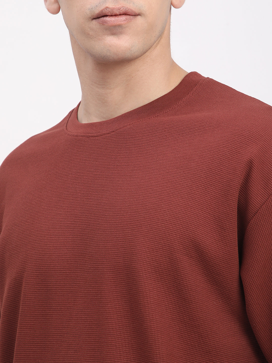 Waffle Knit T-Shirt for Men. (Brown)
