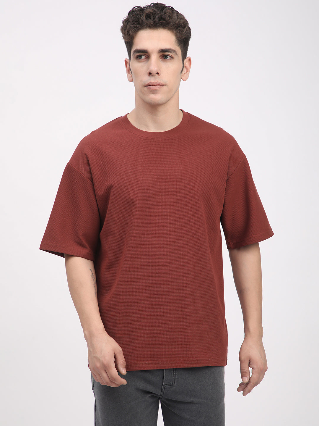 Waffle Knit T-Shirt for Men. (Brown)