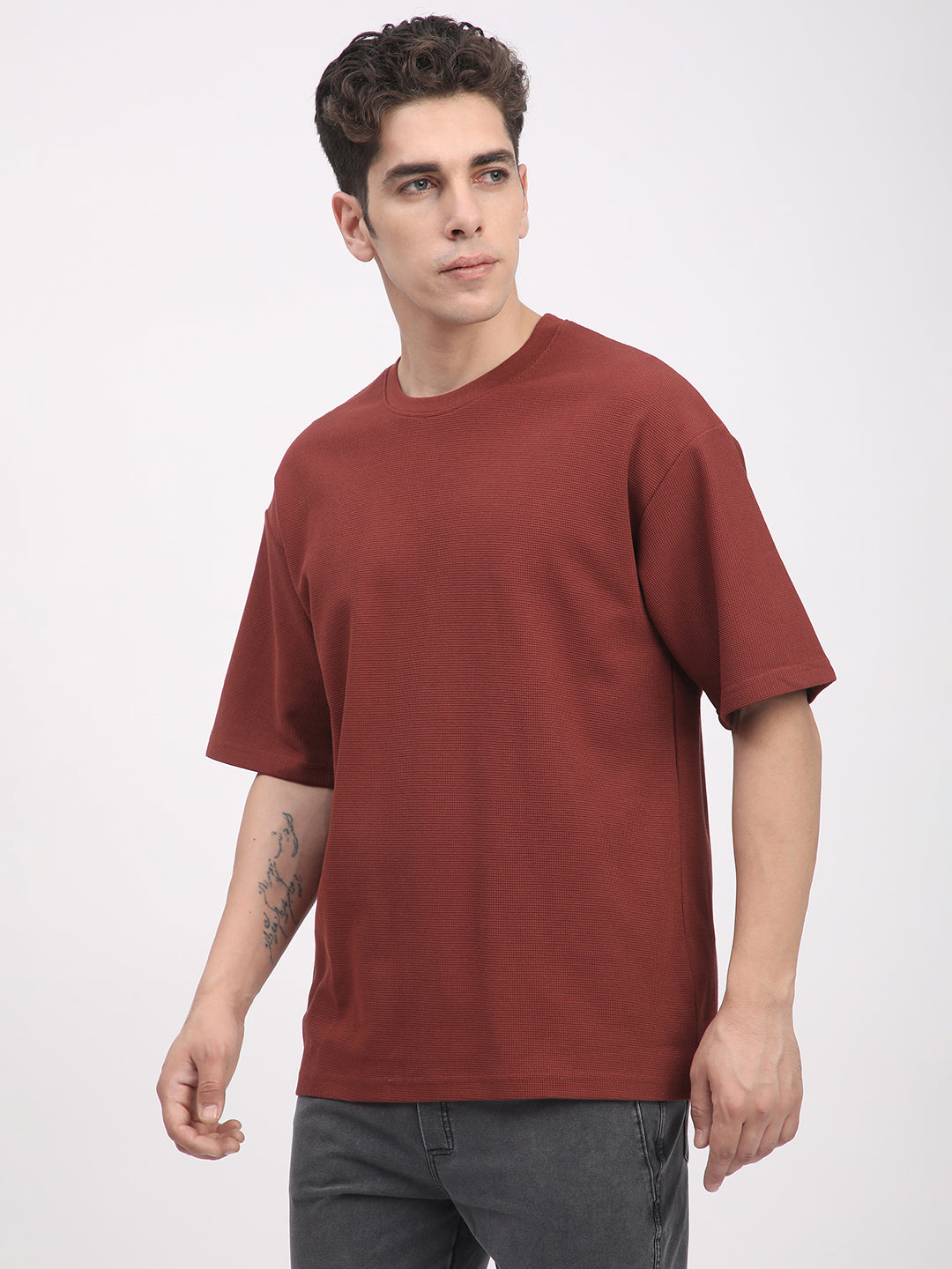 Waffle Knit T-Shirt for Men. (Brown)