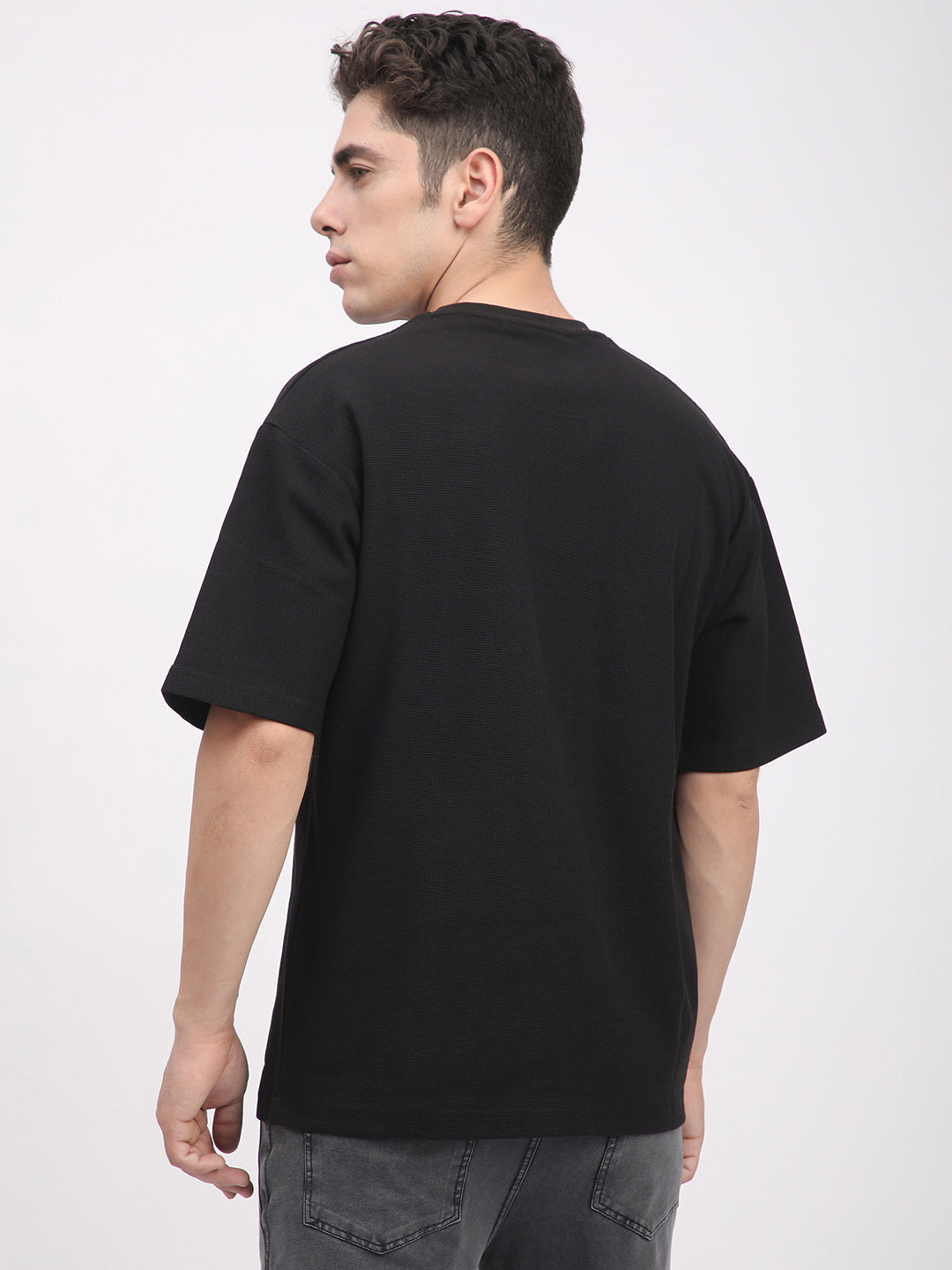 Waffle Knit T-Shirt for Men. (Black)