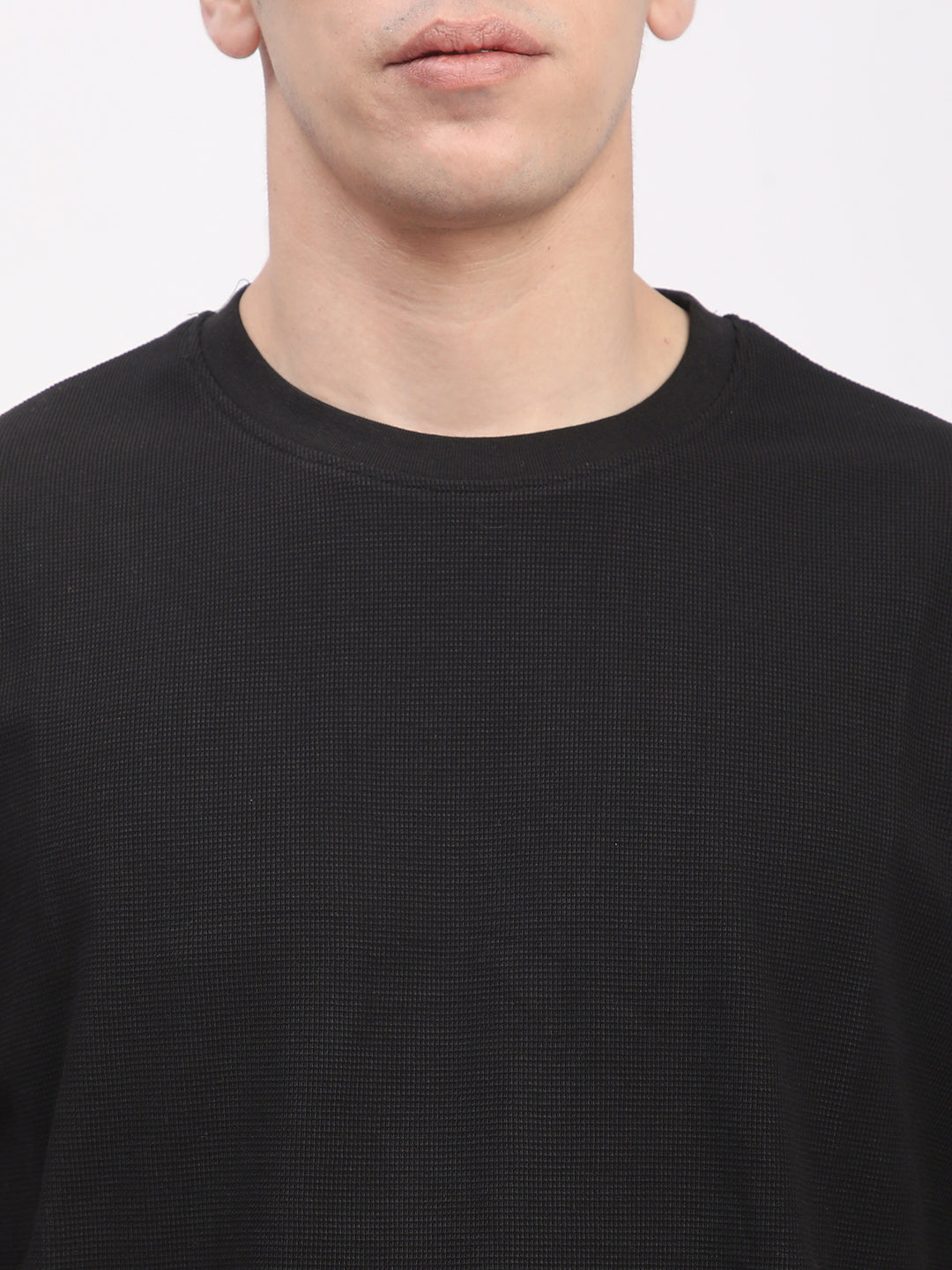 Waffle Knit T-Shirt for Men. (Black)