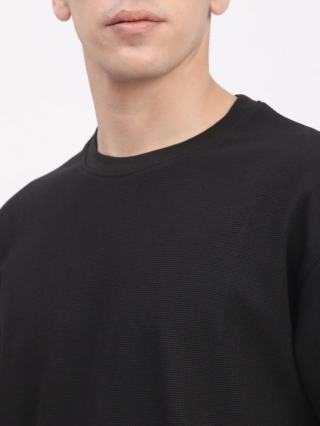 Waffle Knit T-Shirt for Men. (Black)
