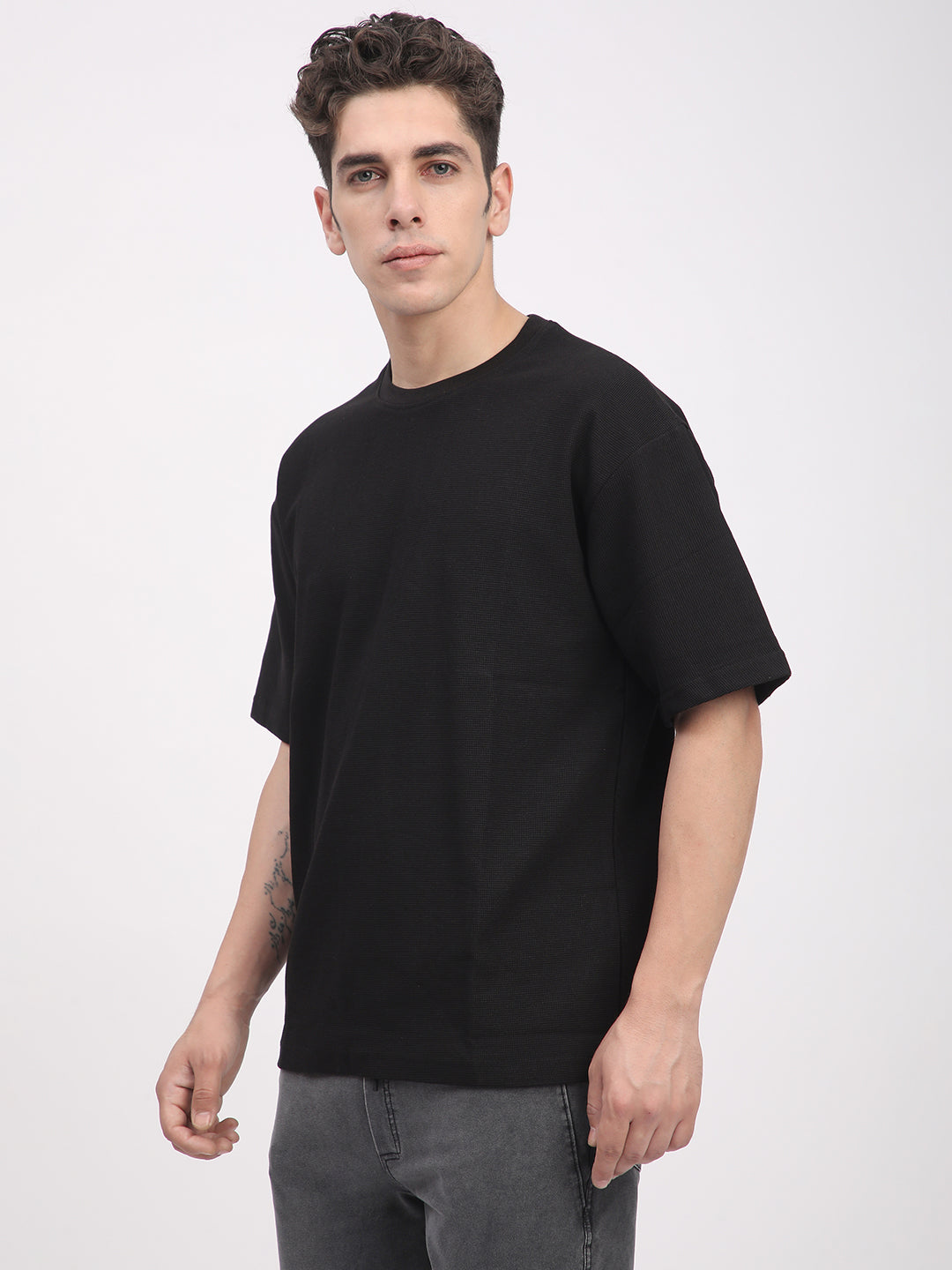 Waffle Knit T-Shirt for Men. (Black)
