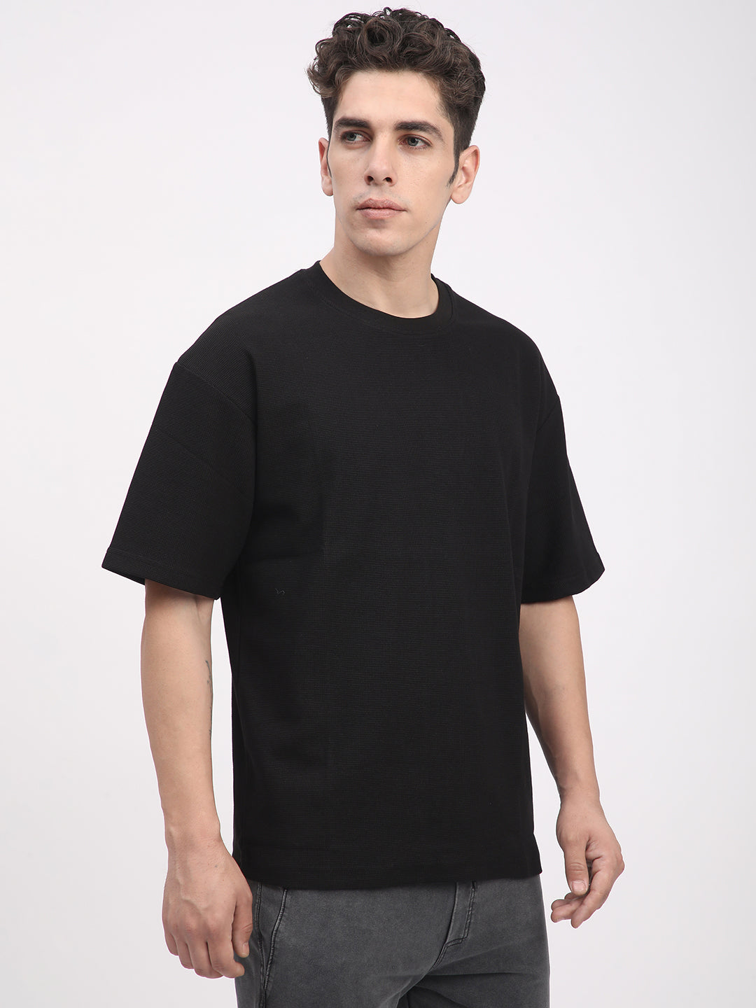 Waffle Knit T-Shirt for Men. (Black)