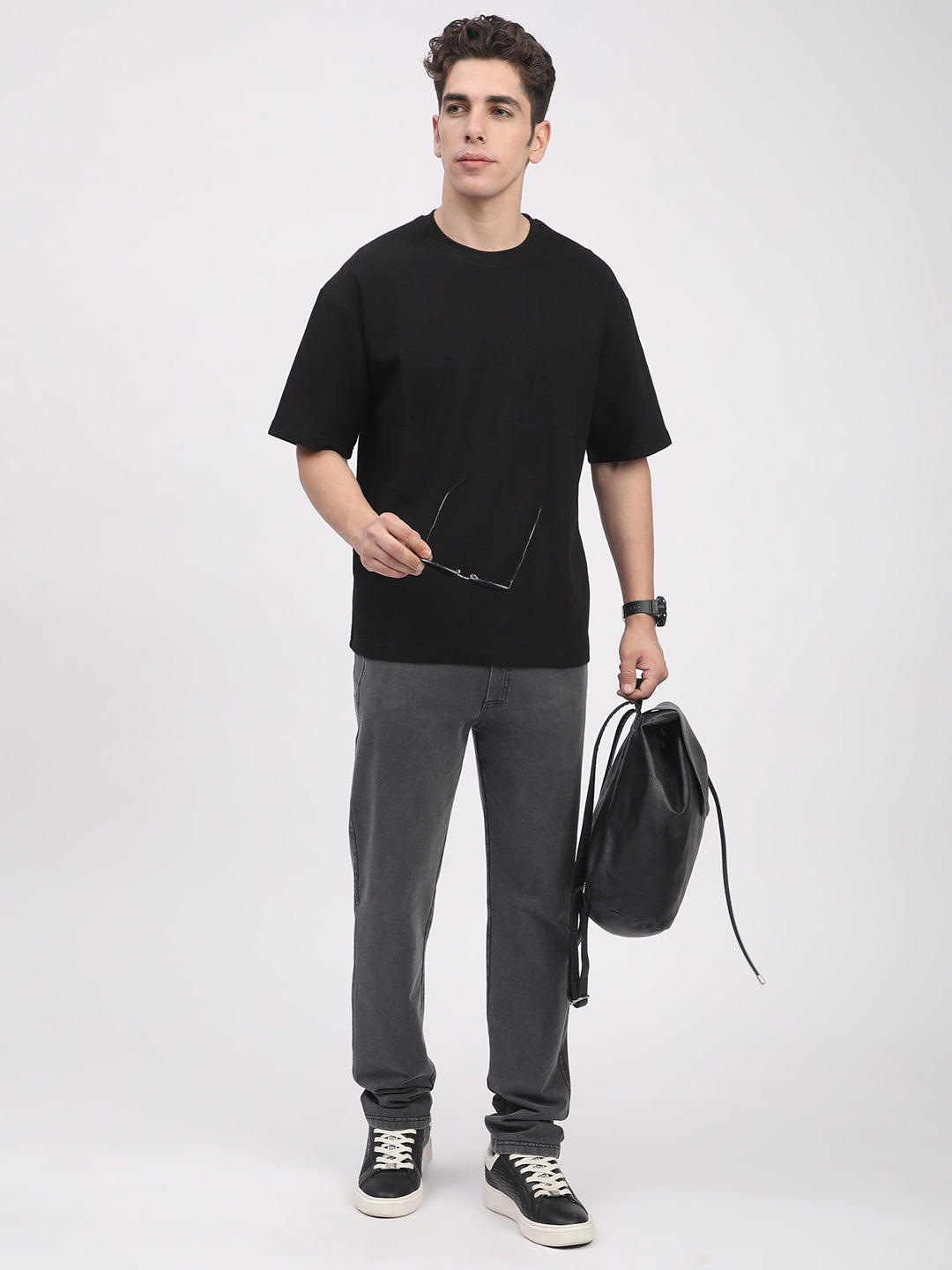 Waffle Knit T-Shirt for Men. (Black)