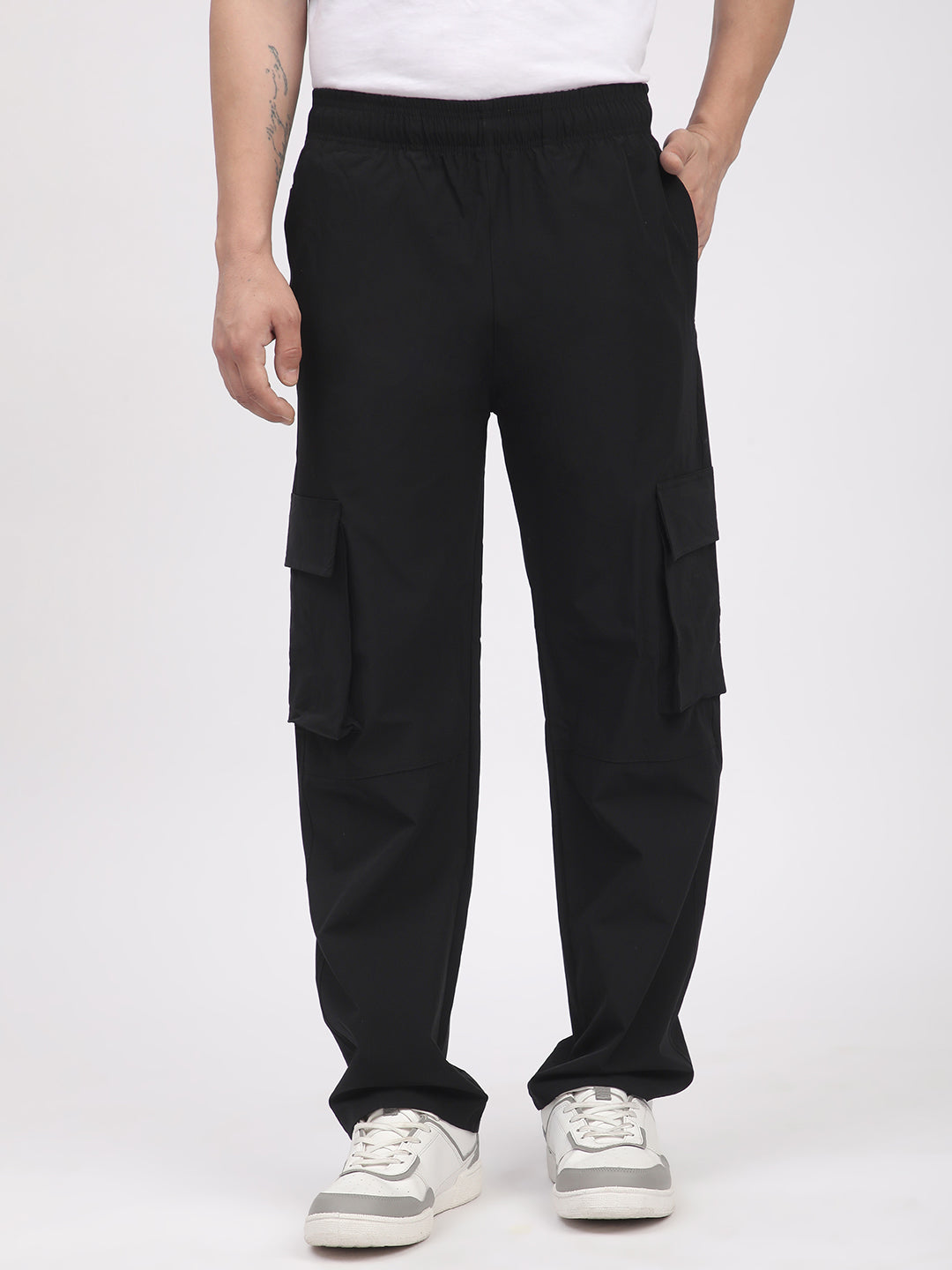 Straight Fit Cargo Pants For Men. (Black)
