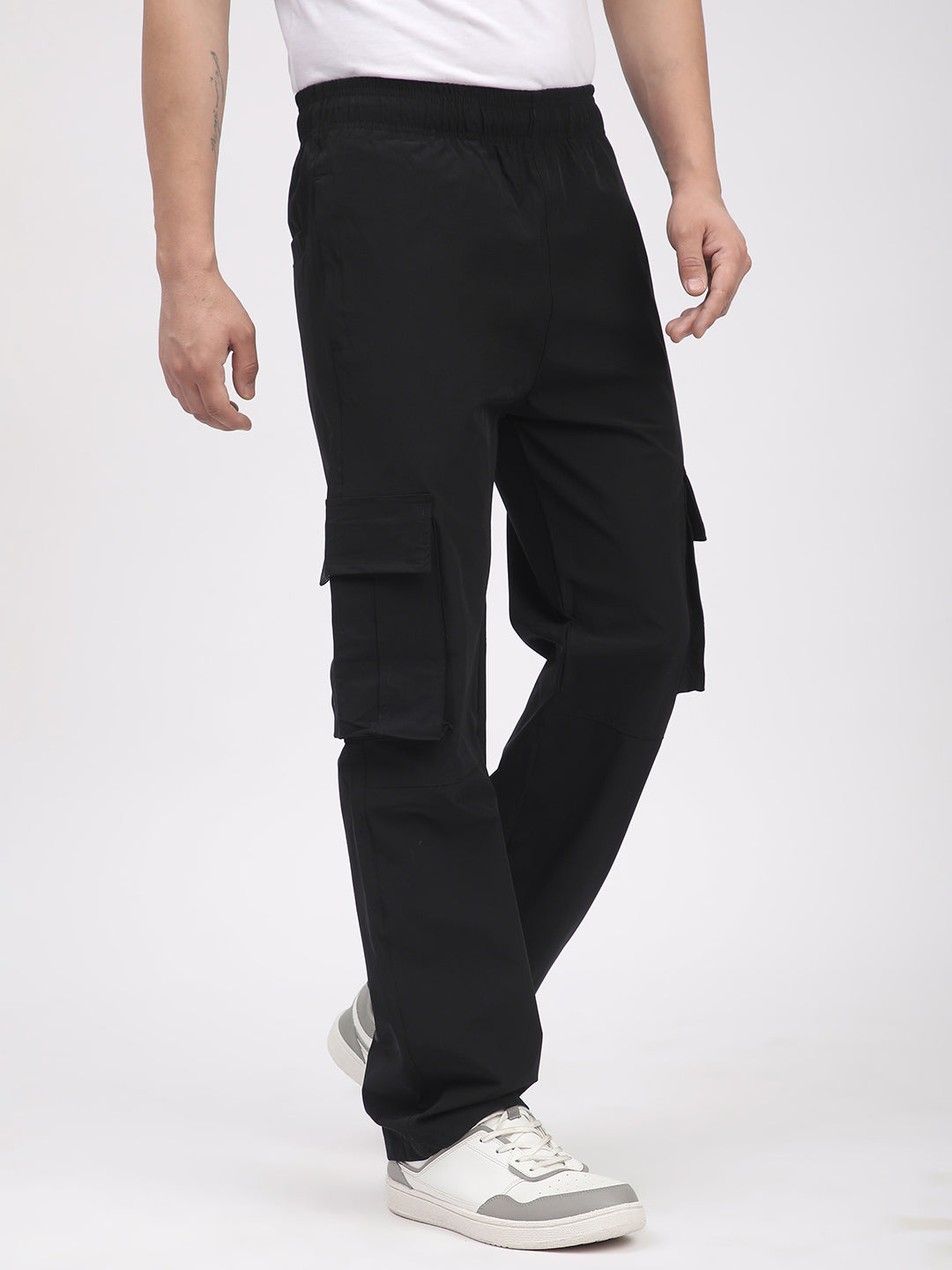 Straight Fit Cargo Pants For Men. (Black)