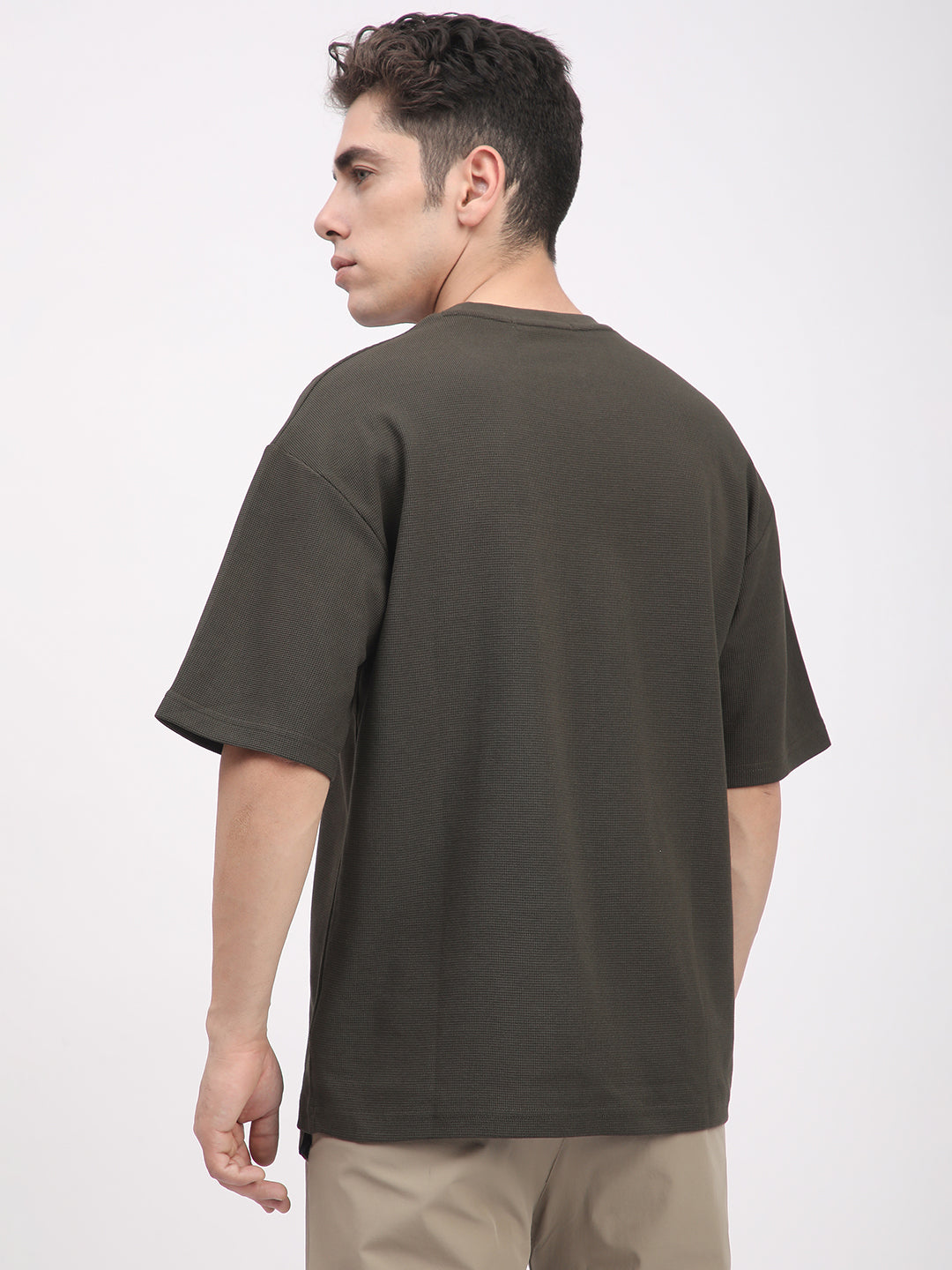 Waffle Knit T-Shirt for Men. (Olive)