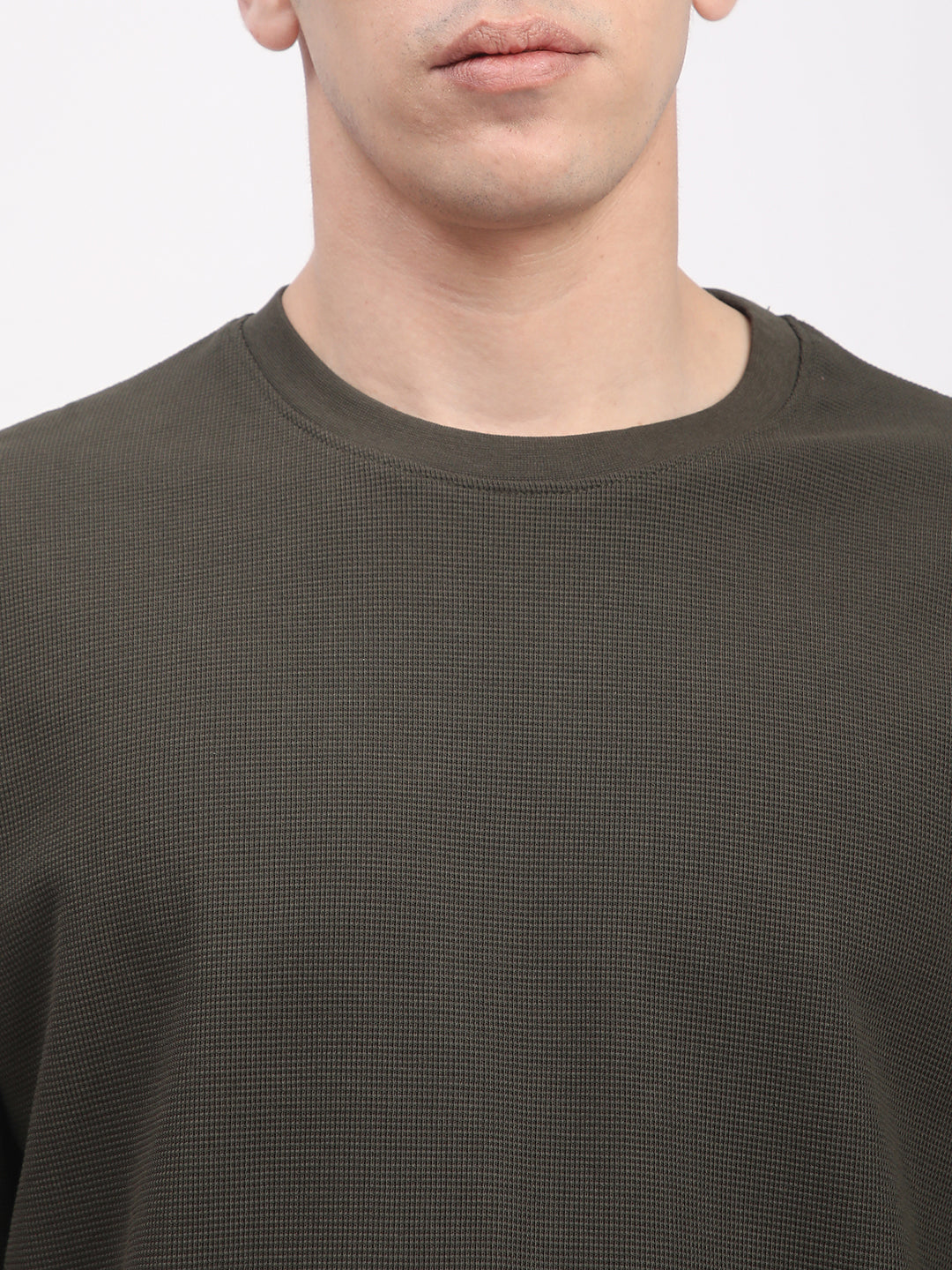 Waffle Knit T-Shirt for Men. (Olive)