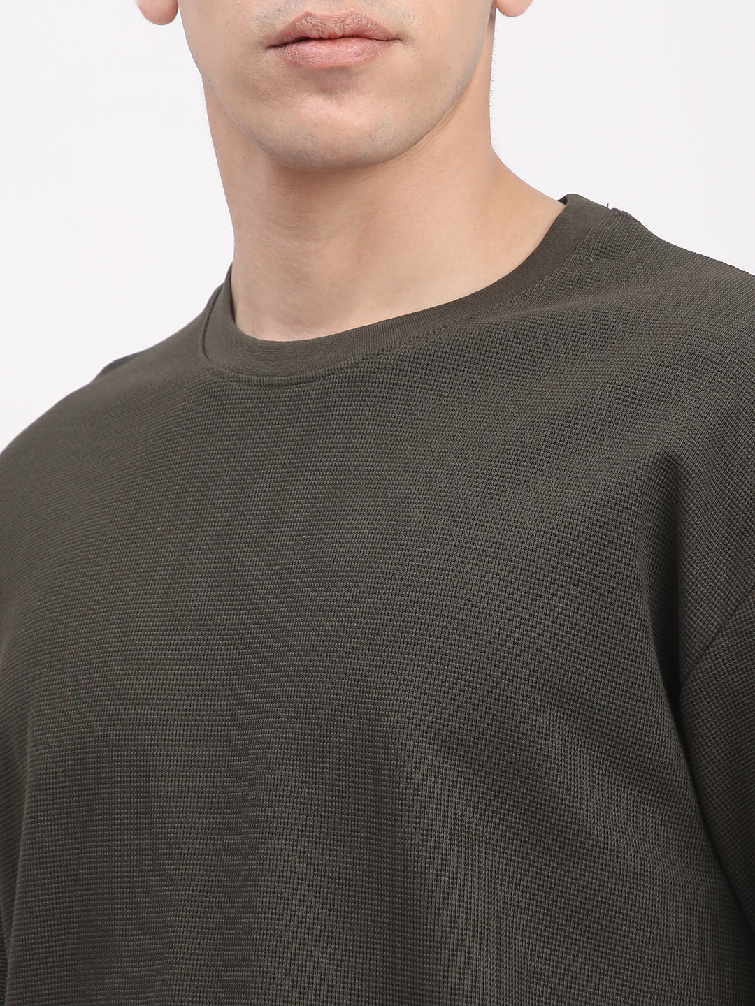 Waffle Knit T-Shirt for Men. (Olive)