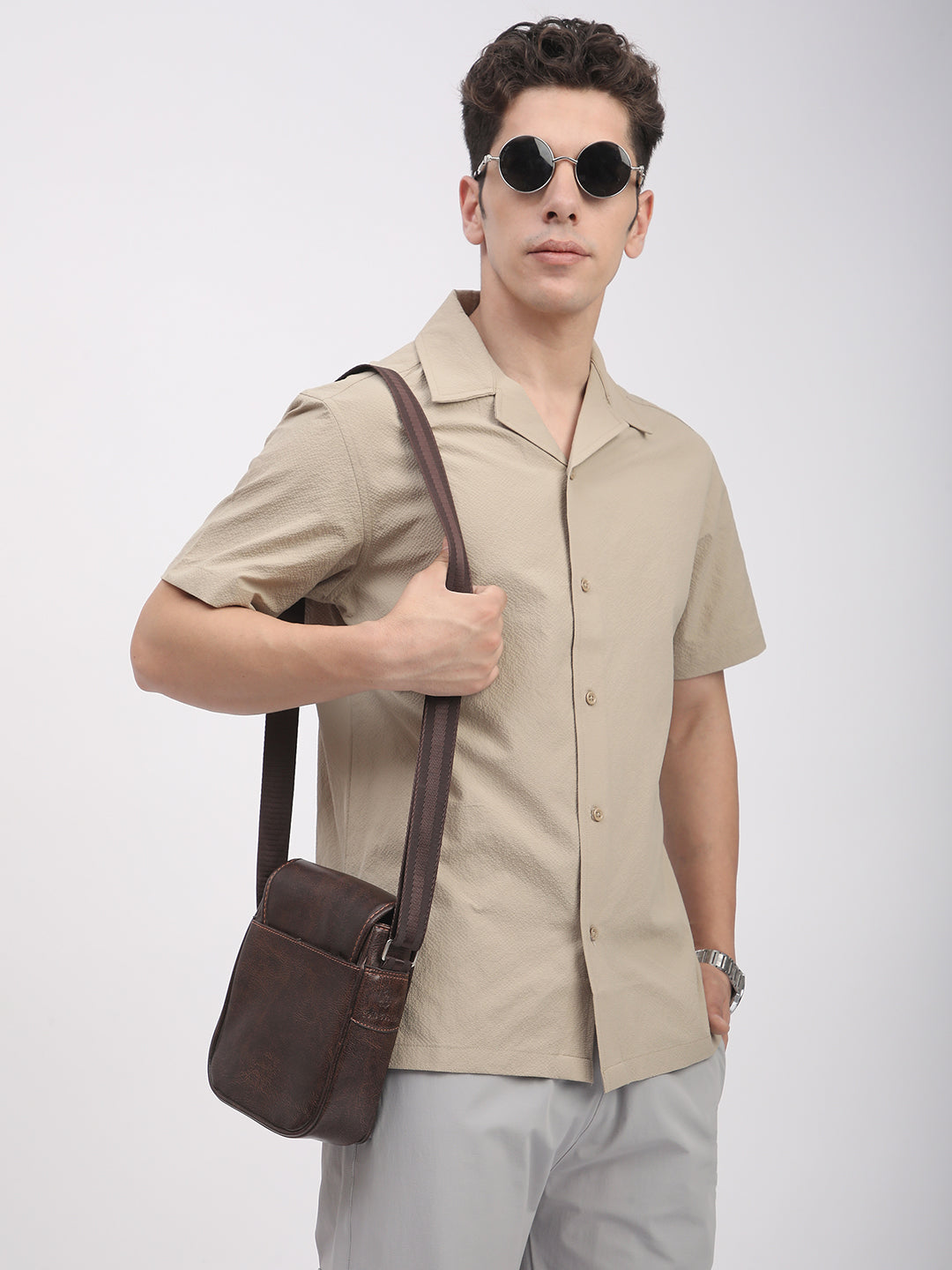 Regular Fit Textured Shirt For Men. (Skin)
