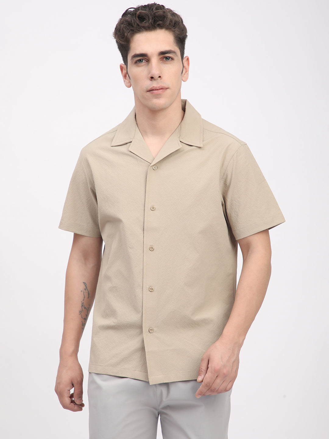 Regular Fit Textured Shirt For Men. (Skin)