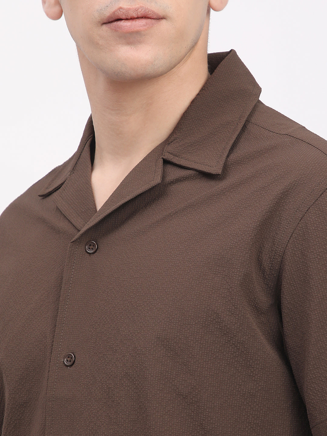Regular Fit Textured Shirt For Men. (Brown)