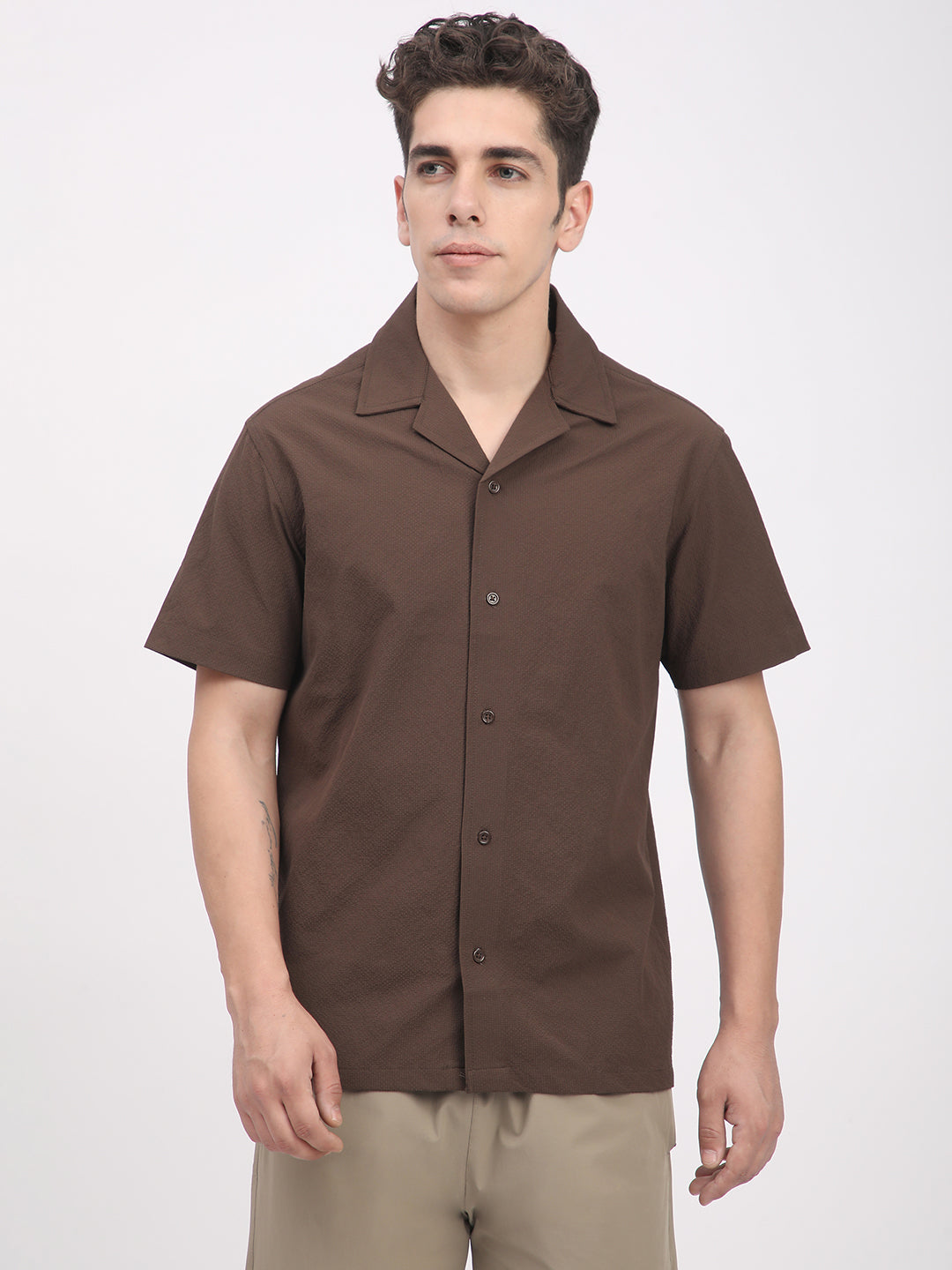 Regular Fit Textured Shirt For Men. (Brown)