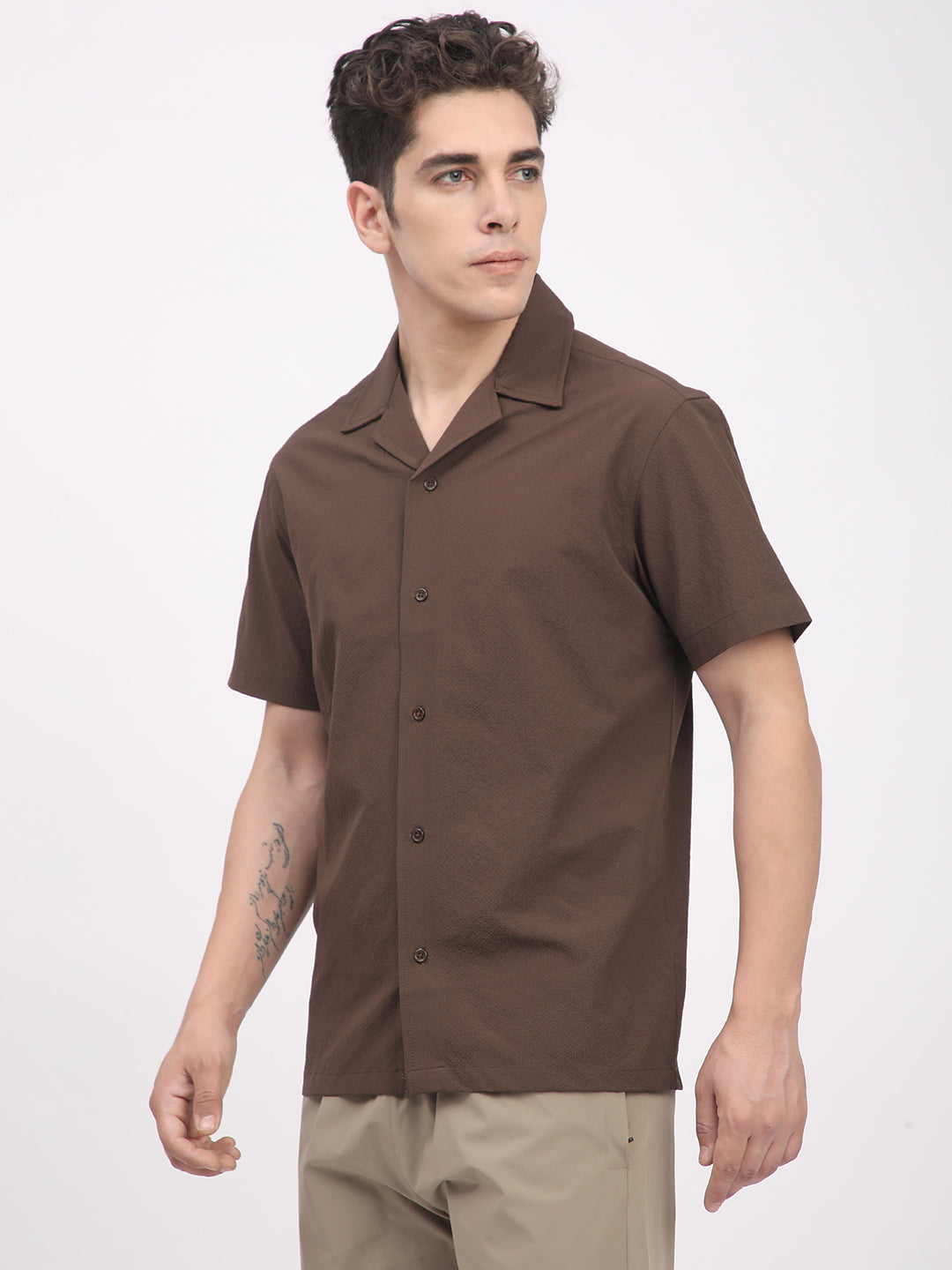 Regular Fit Textured Shirt For Men. (Brown)