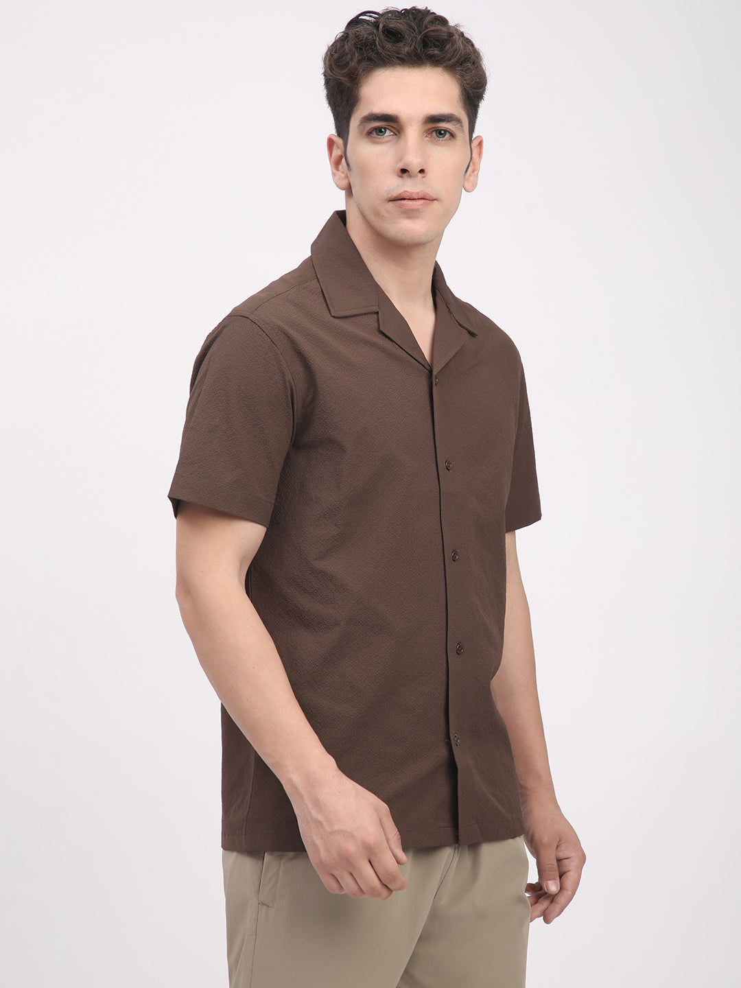 Regular Fit Textured Shirt For Men. (Brown)