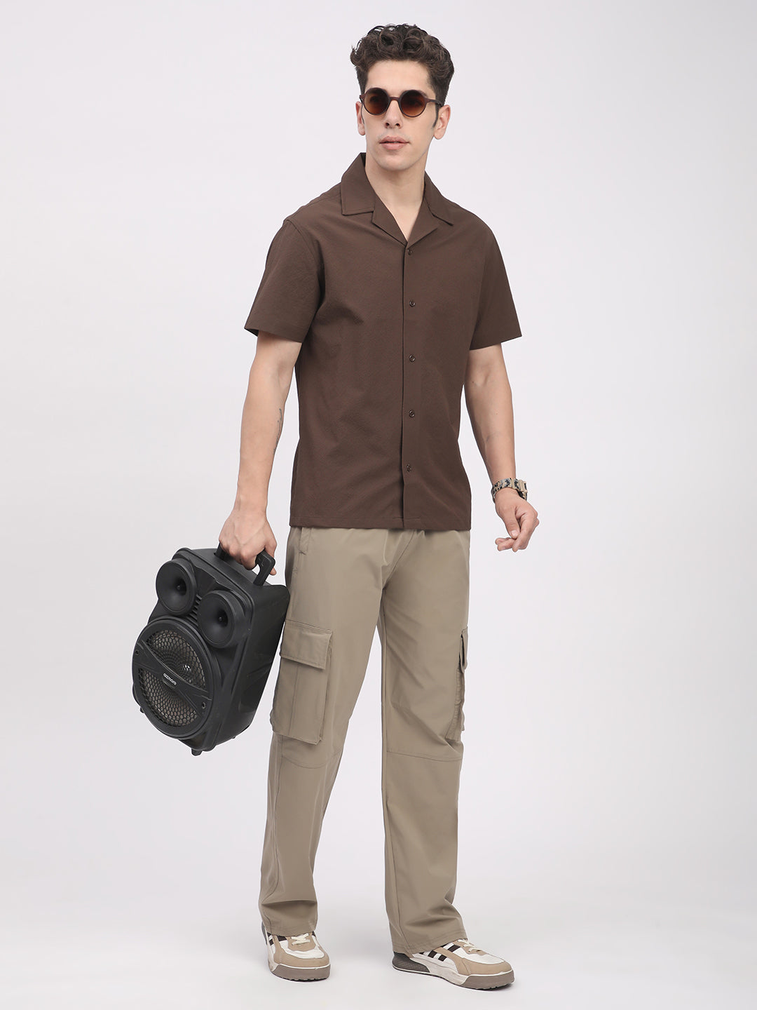 Regular Fit Textured Shirt For Men. (Brown)
