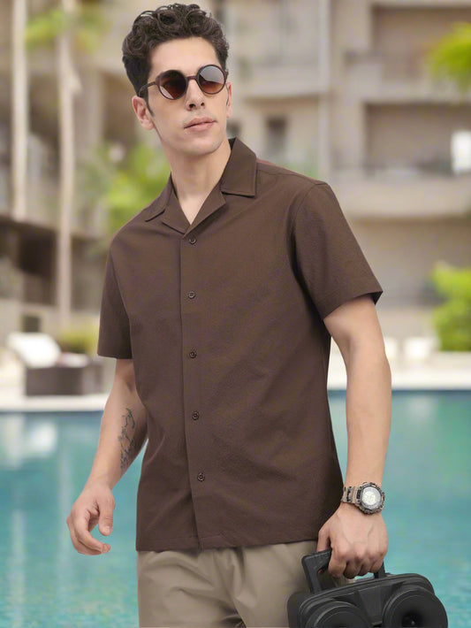 Regular Fit Textured Shirt For Men. (Brown)