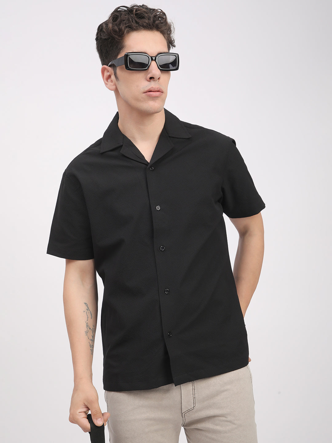 Regular Fit Textured Shirt For Men. (Black)