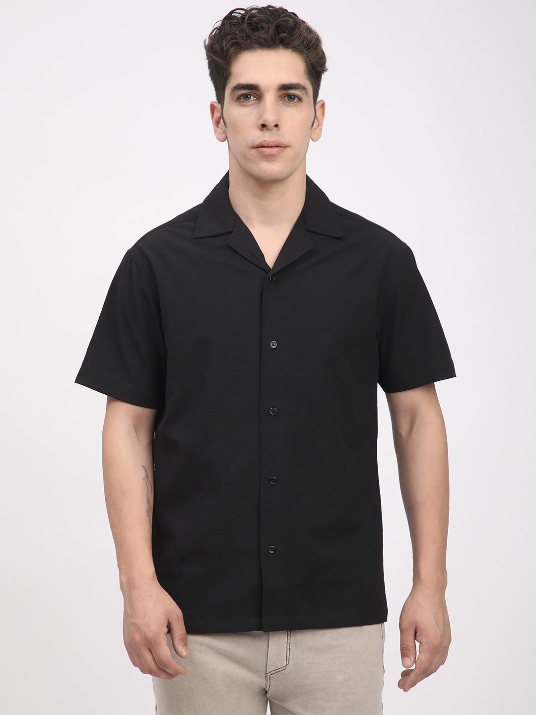 Regular Fit Textured Shirt For Men. (Black)