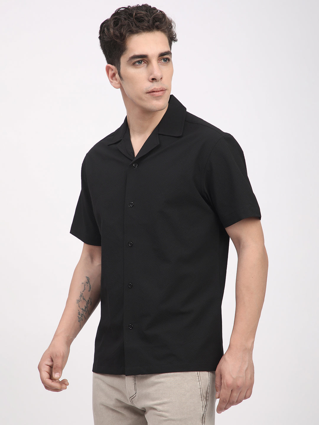 Regular Fit Textured Shirt For Men. (Black)