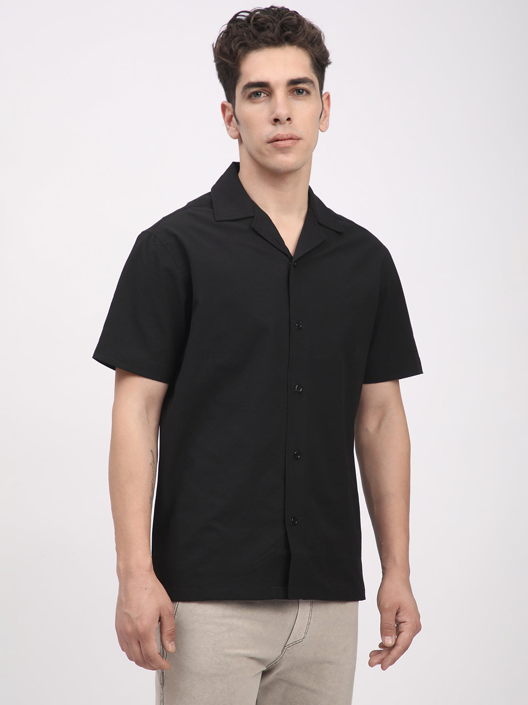 Regular Fit Textured Shirt For Men. (Black)