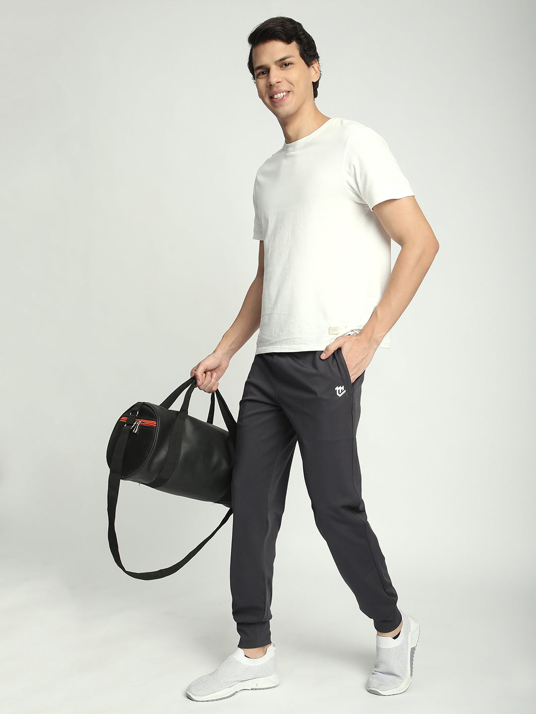 Rapid Dry Black Solid Track Pant for Men (Dark Grey)