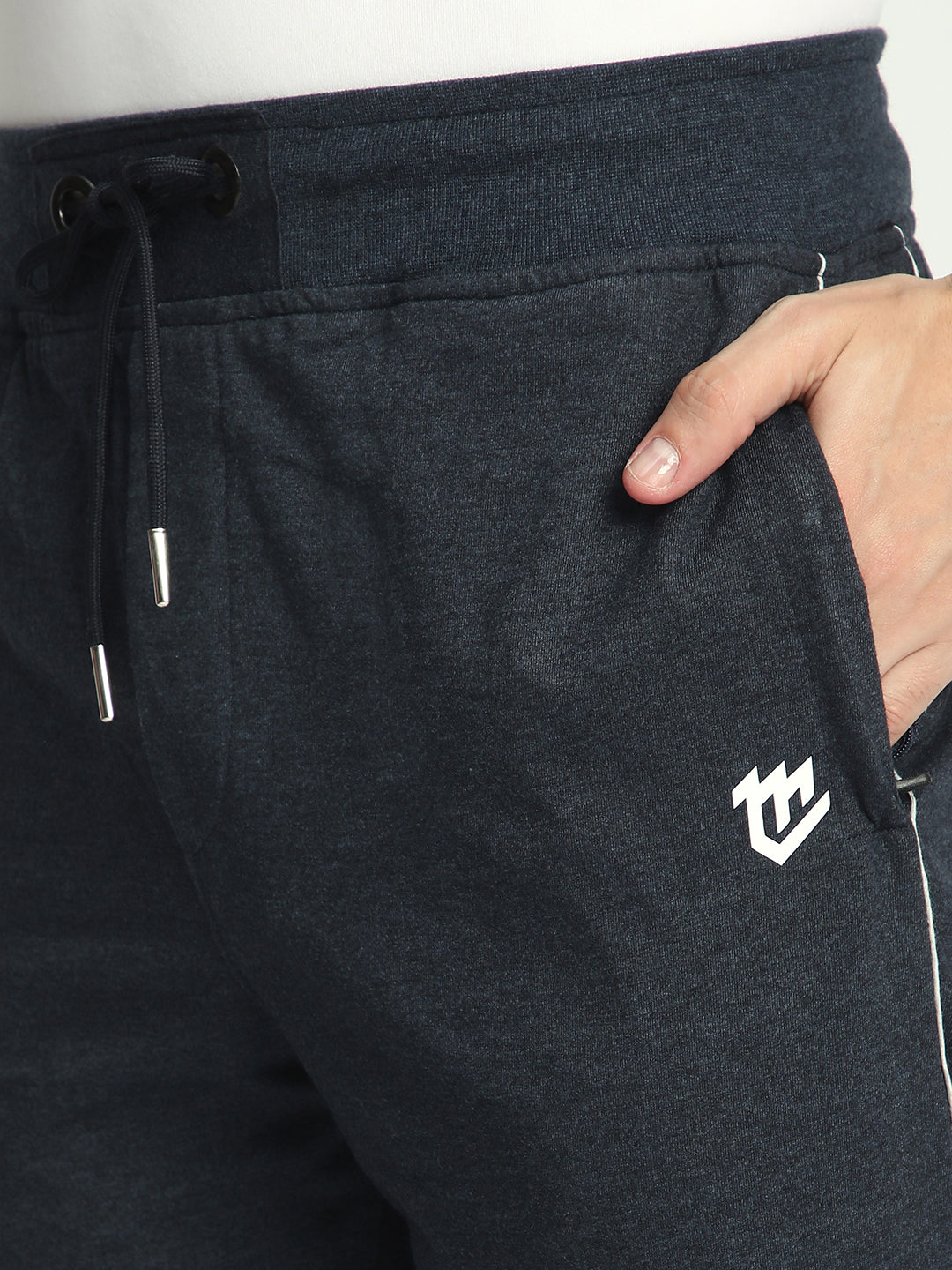 Stylish Melange Blue Cotton Track Pant For Men