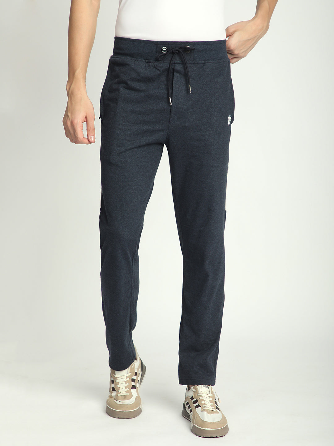 Stylish Melange Blue Cotton Track Pant For Men