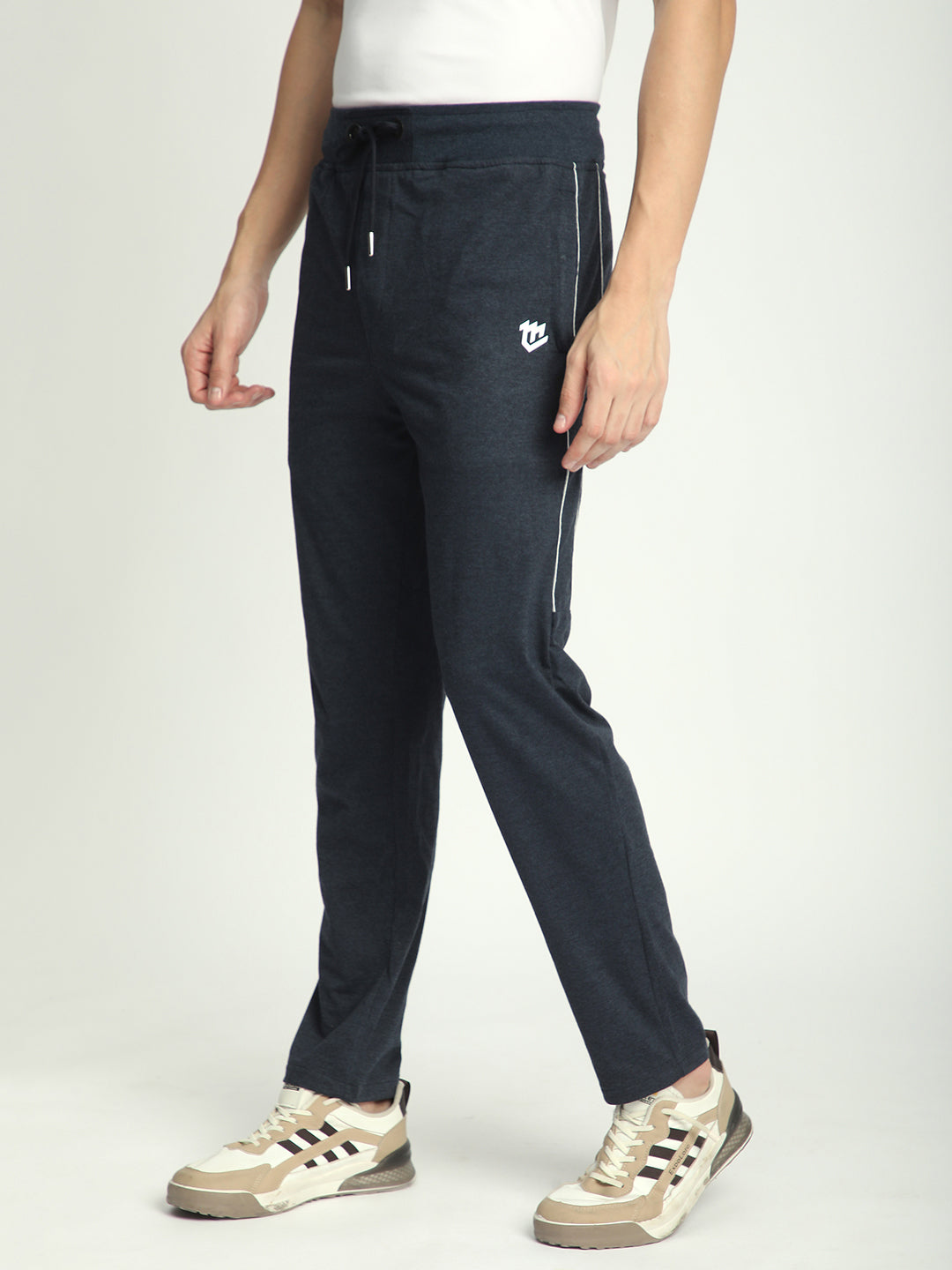 Stylish Melange Blue Cotton Track Pant For Men