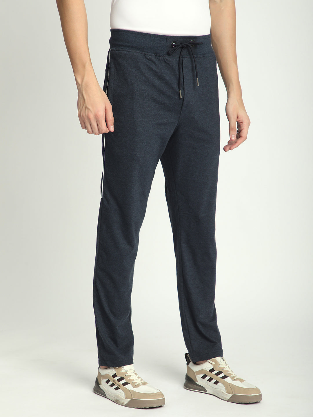 Stylish Melange Blue Cotton Track Pant For Men