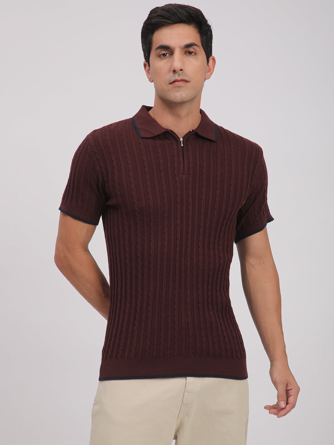 Knitted T-Shirt for Men. (Maroon)